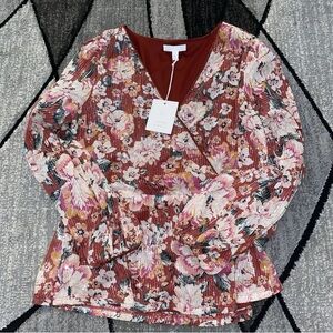 LC Lauren Conrad Women’s Burgundy Floral Blouse
